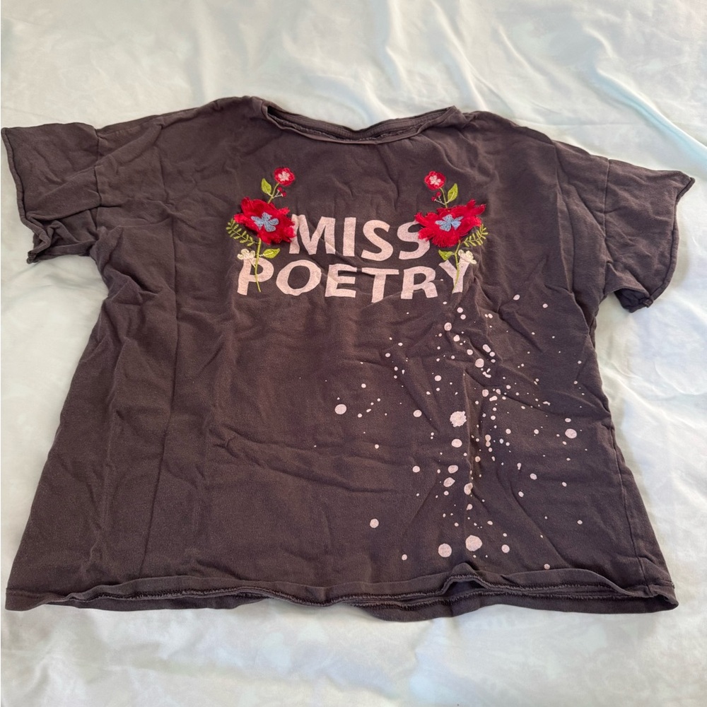Zara Poetry girls Black Graphic Tee